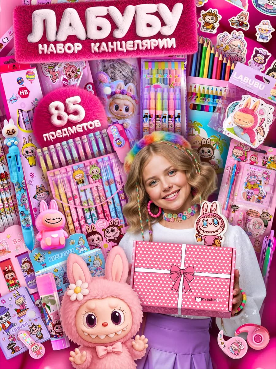 Лабубу набор канцелярии для девочек подарочный - фото 1