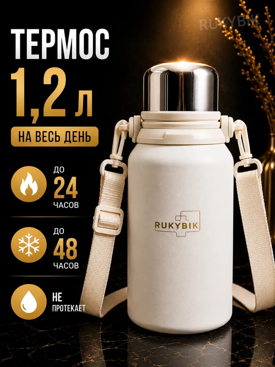 Термос 1,2 литра для чая и кофе с ручкой и ситечком