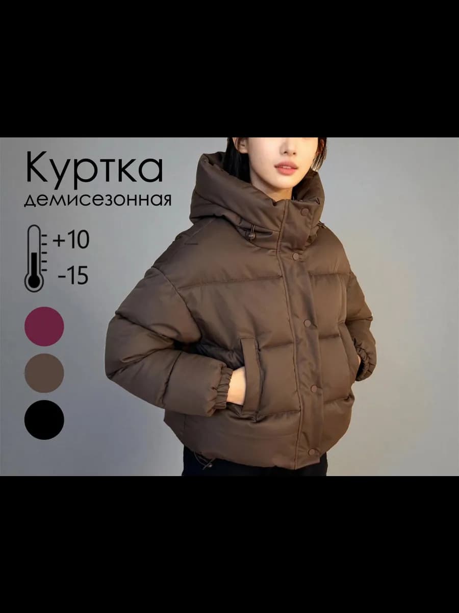 Куртка дутая укороченная с капюшоном демисезон
