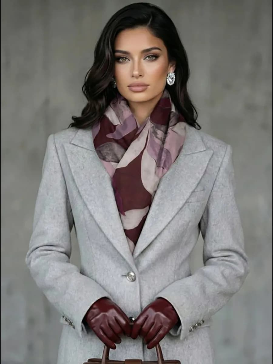 Палантин шарф осенний кашемировый бордовый