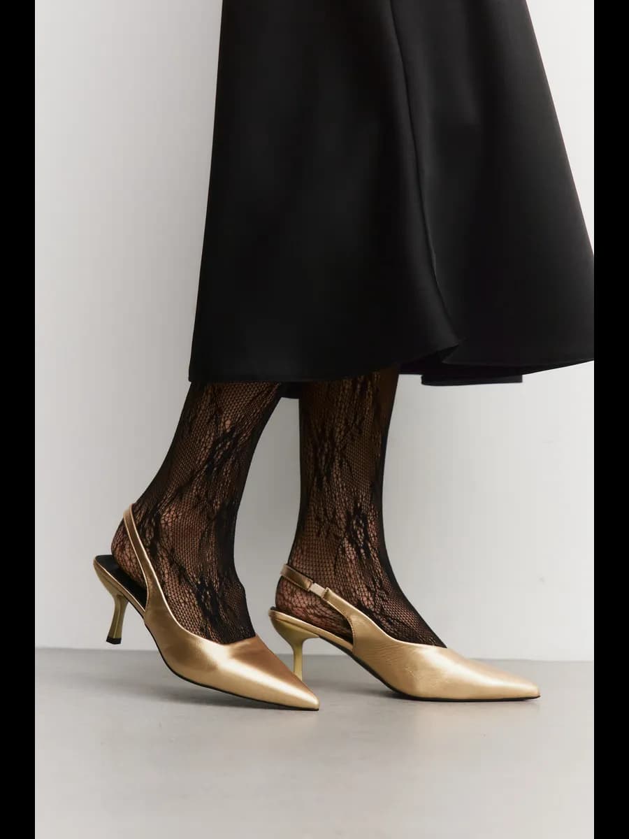 Туфли на каблуке слингбеки золотые вечерние