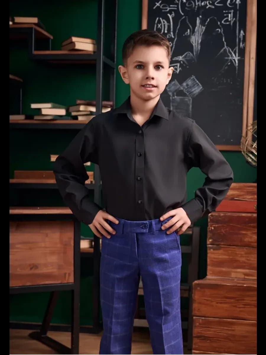 Рубашка для мальчика черная на кнопках - фото 1