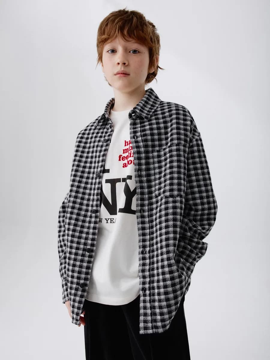 Рубашка в клетку оверсайз теплая хлопковая