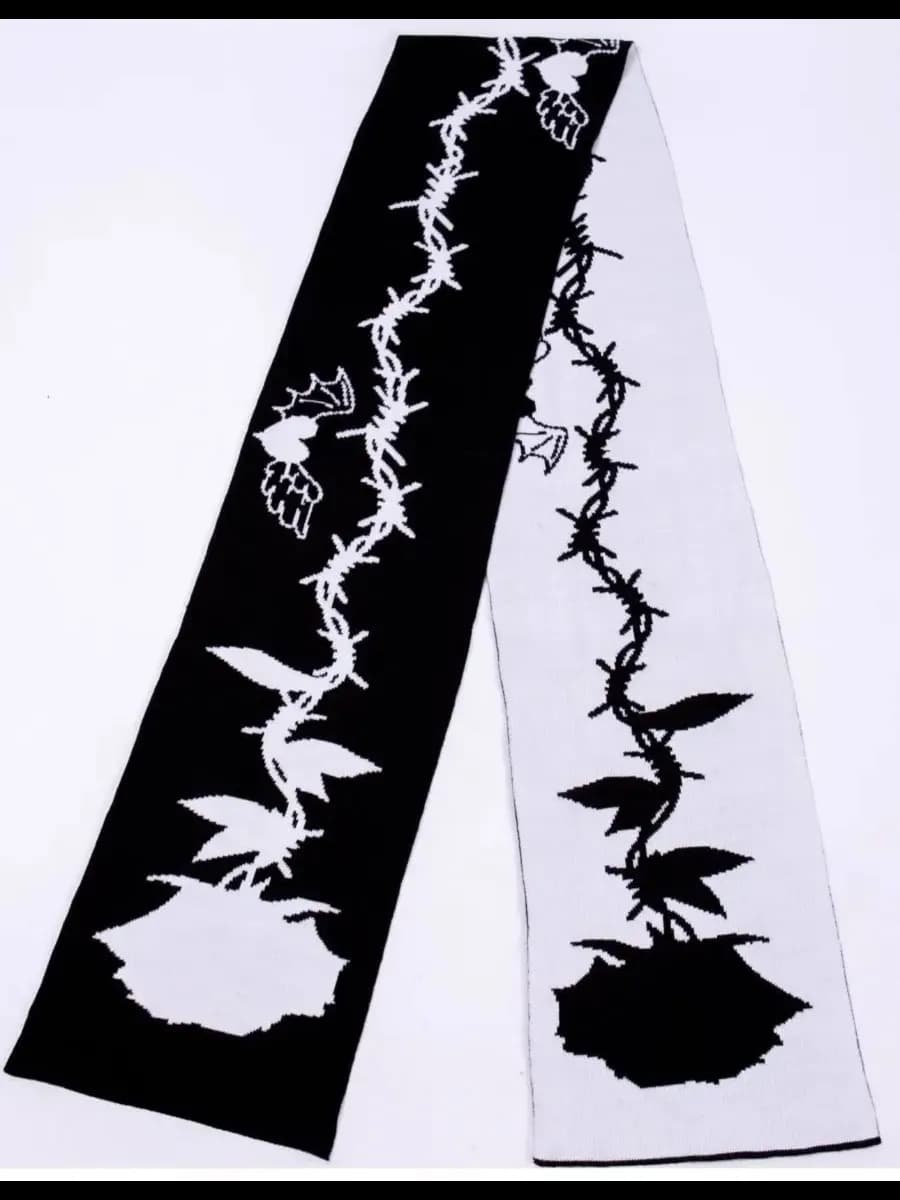 Шарф черно-белый дрейн стиль y2k с принтом drain zxc