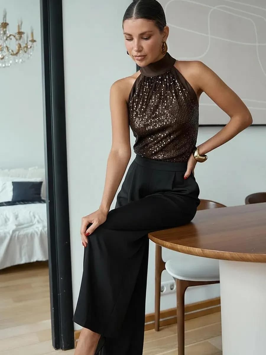 Топ с пайетками американка халтер