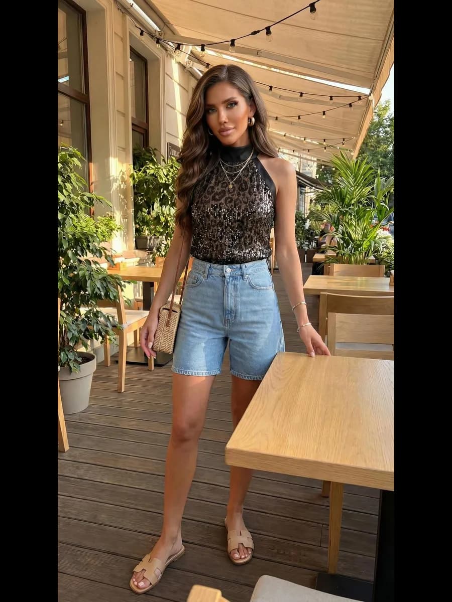 Топ с пайетками американка халтер