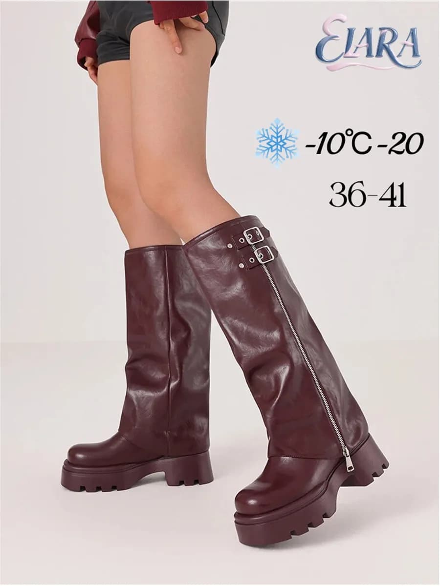 Сапоги трубы зима кожаные на низком каблуке
