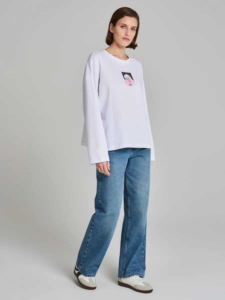 Лонгслив оверсайз из хлопка с принтом - фото 1