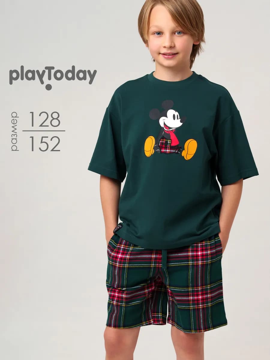 Пижама Микки Маус новогодняя футболка, шорты фланелевые