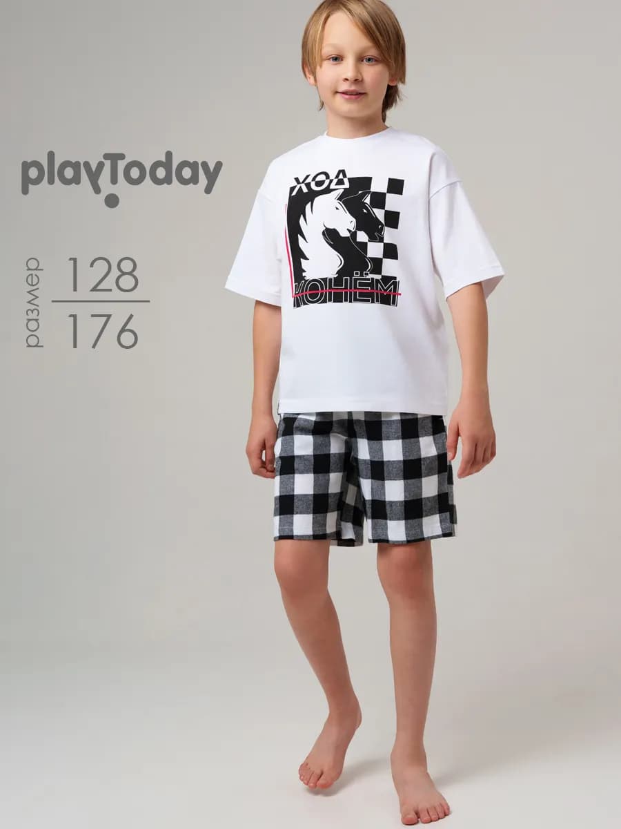 Пижама в клетку новогодняя футболка, шорты фланелевые