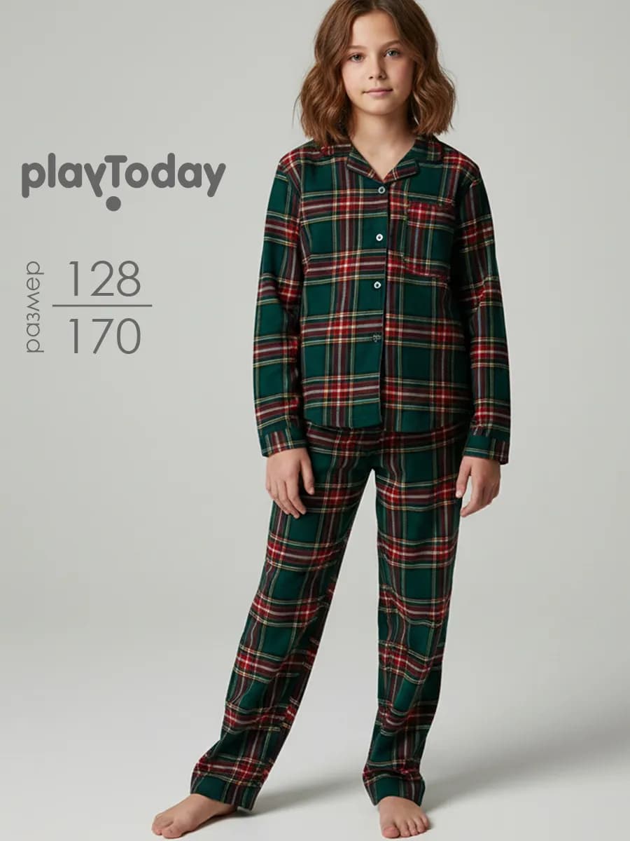 Пижама в клетку фланелевая рубашка, брюки