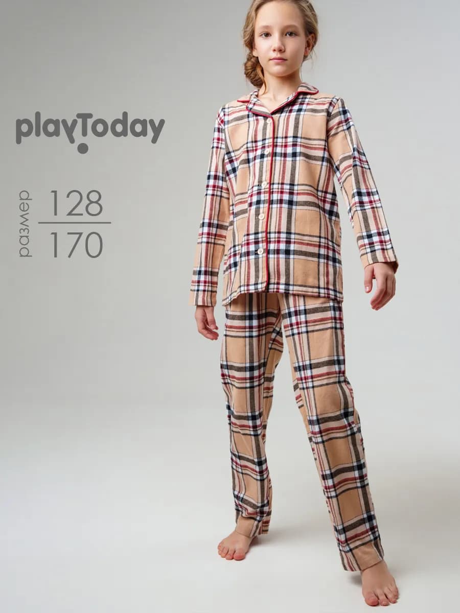 Пижама в клетку фланелевая рубашка, брюки