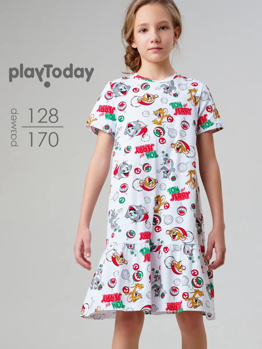 Ночная сорочка хлопковая новогодняя с принтом Том и Джерри