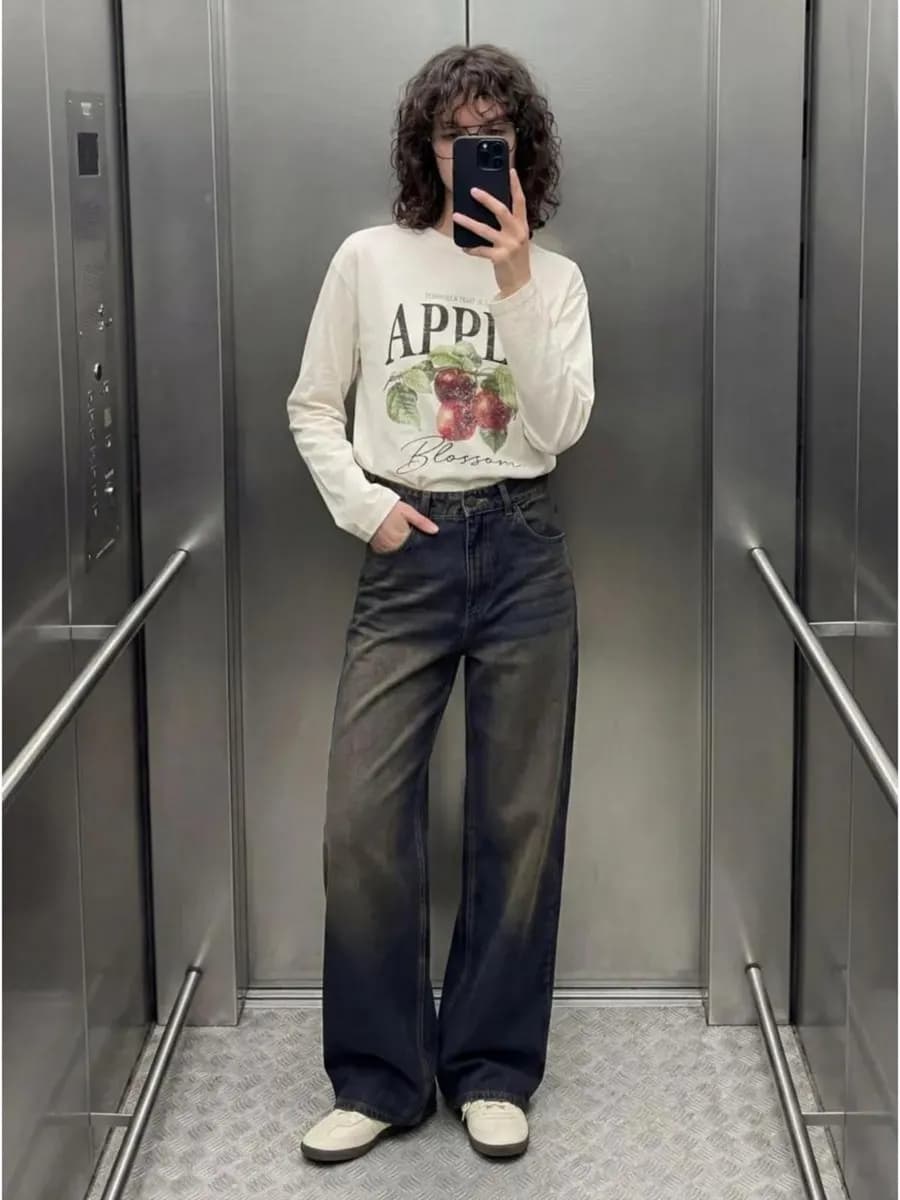 Джинсы широкие прямые на средней посадке