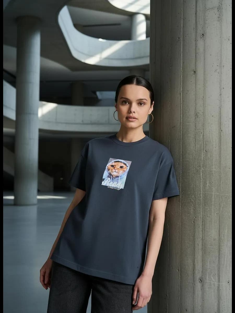 Футболка оверсайз с принтом кота