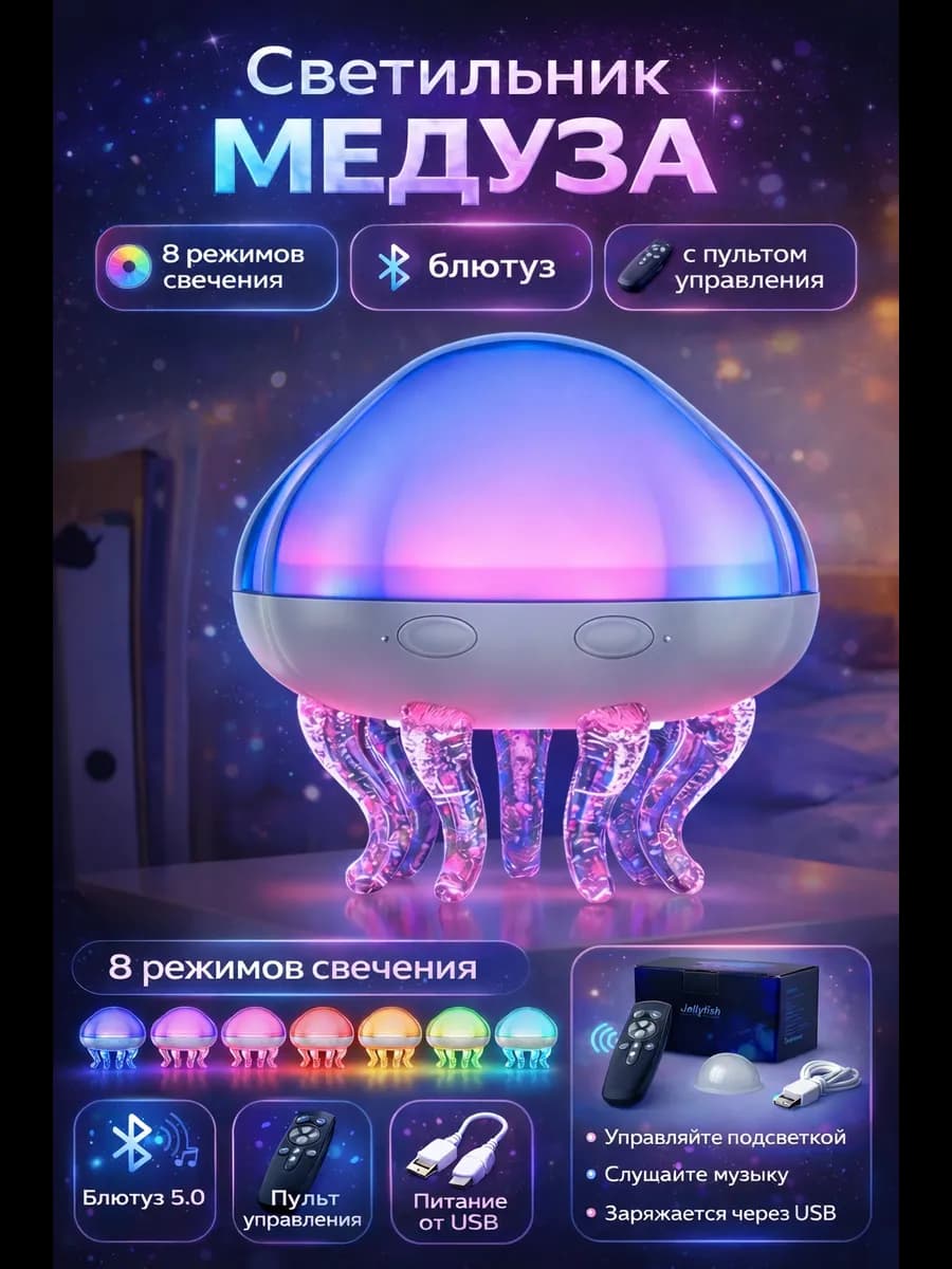 Ночник проектор медуза Светильник детский