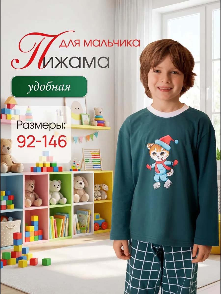 Новогодняя пижама детская со штанами хлопок