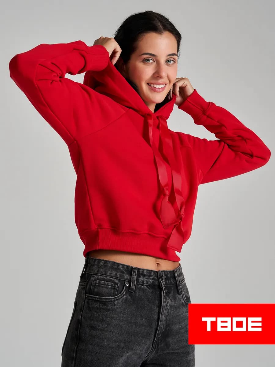 Теплое худи укороченное с начесом - фото 1