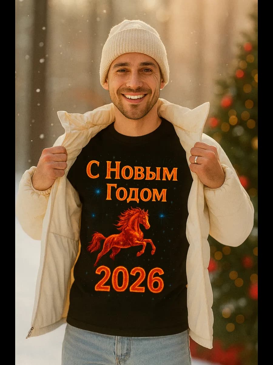 Футболка новогодняя, год лошади 2026