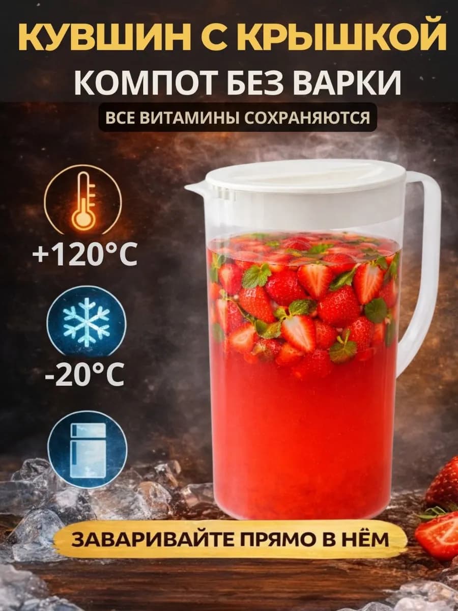 Пластиковый кувшин для воды и напитков с крышкой