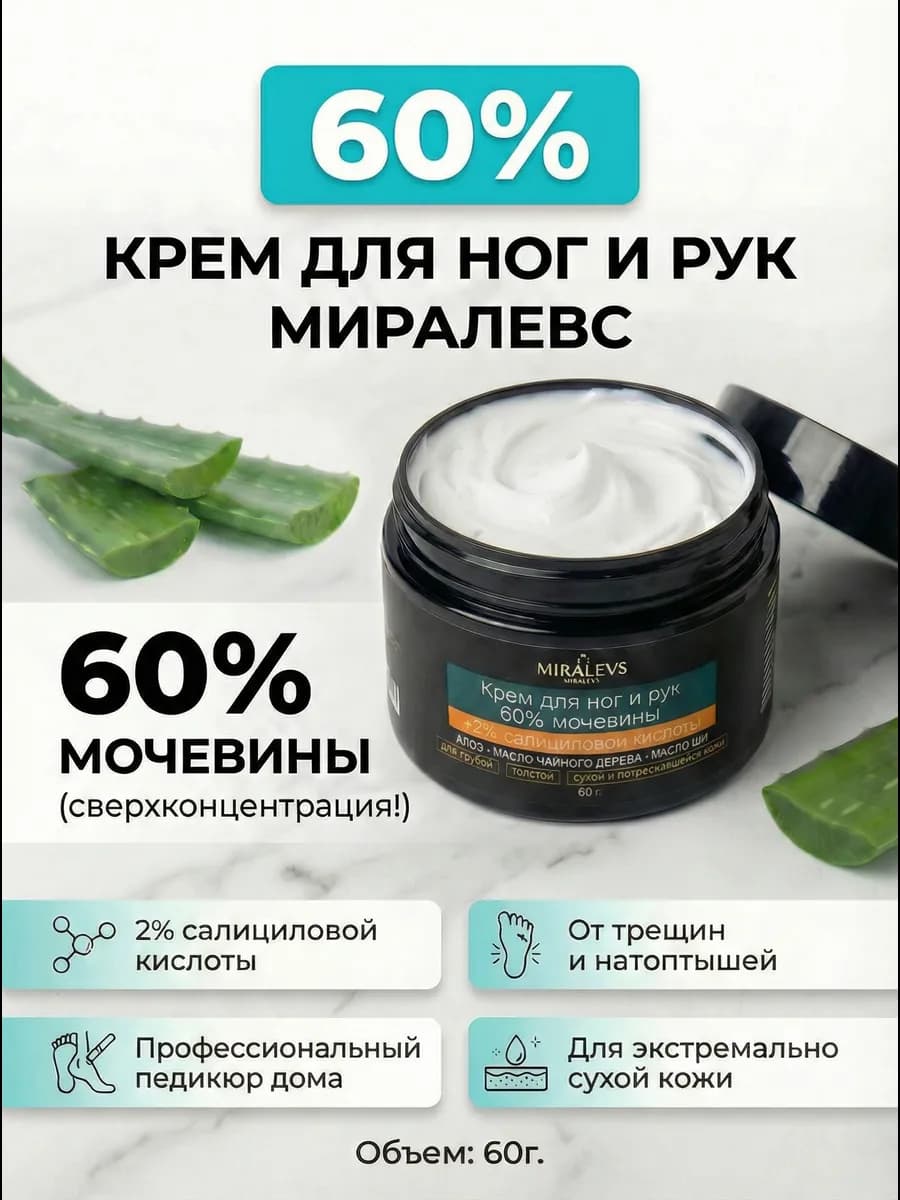 Крем для ног с мочевиной 60% восстанавливающий от натоптышей