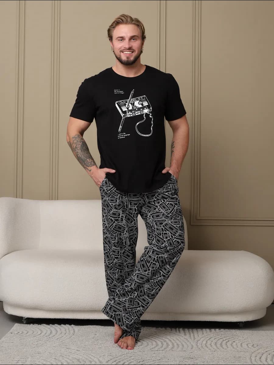 Домашний летний костюм с брюками трикотажный - фото 1