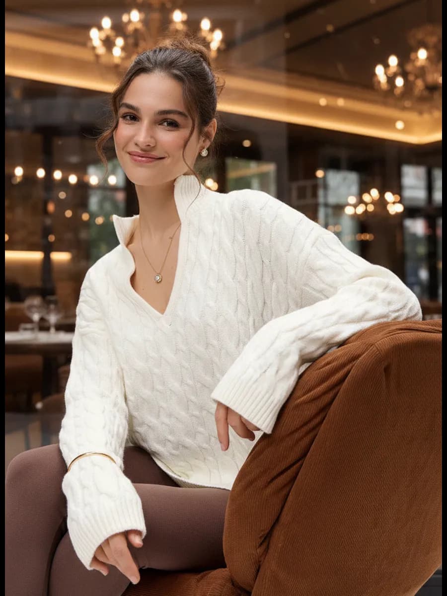 Свитер вязаный оверсайз с V-образным с вырезом