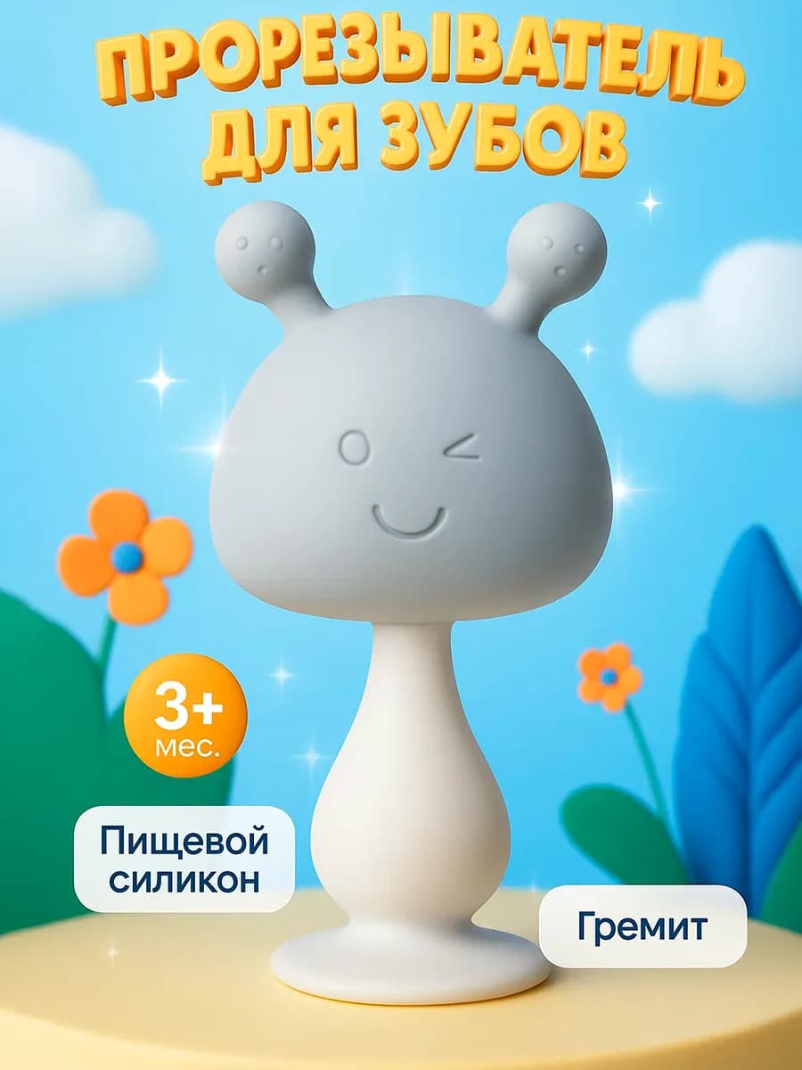 Прорезыватель для зубов с погремушкой 3 в 1 «Зайка»