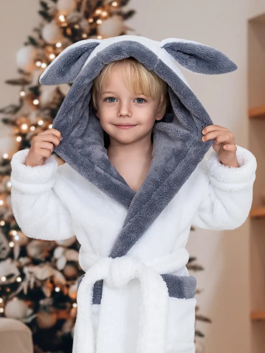 Халат детский теплый с капюшоном и ушками