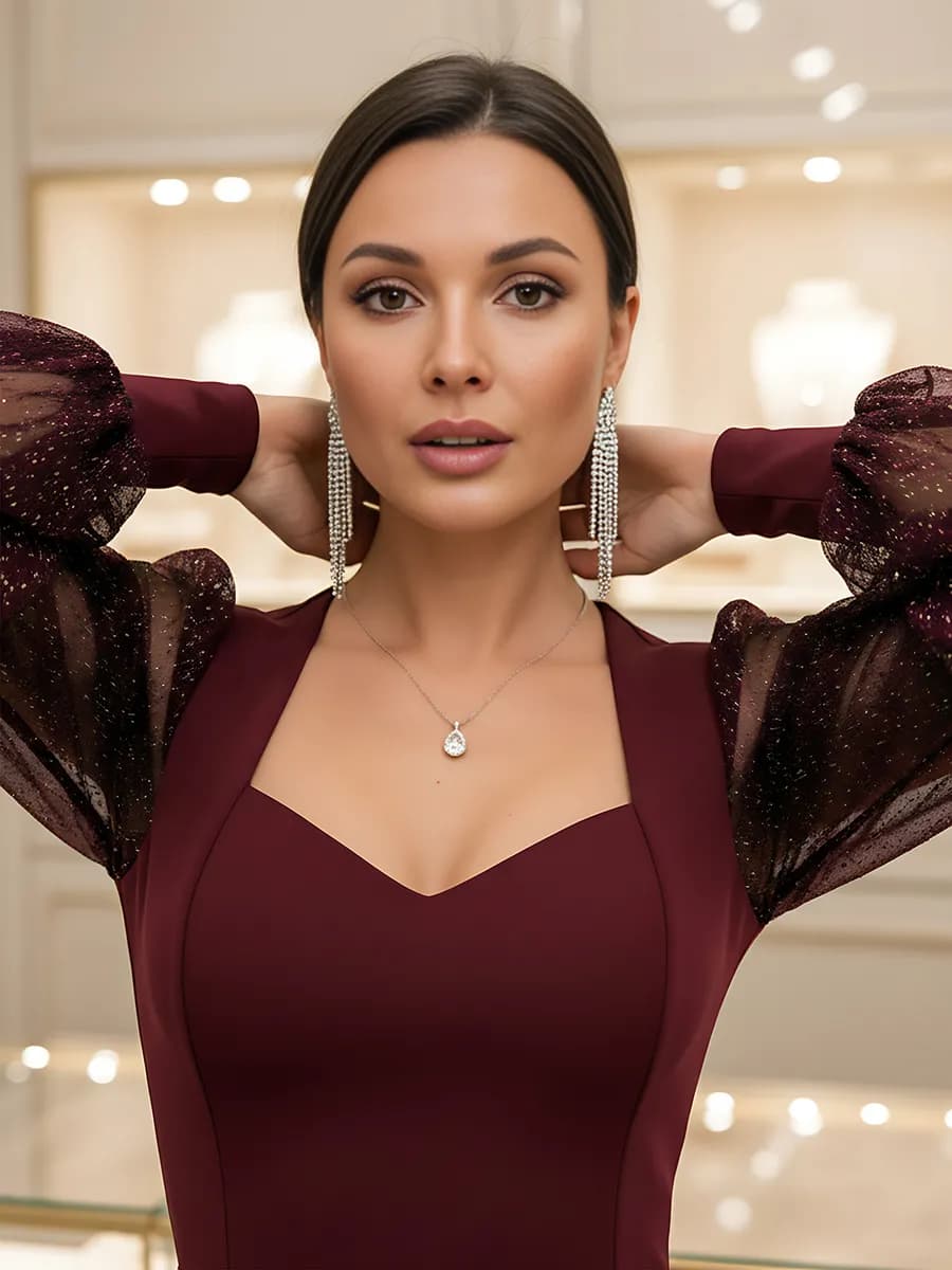 Платье с блестящими рукавами - Bianca