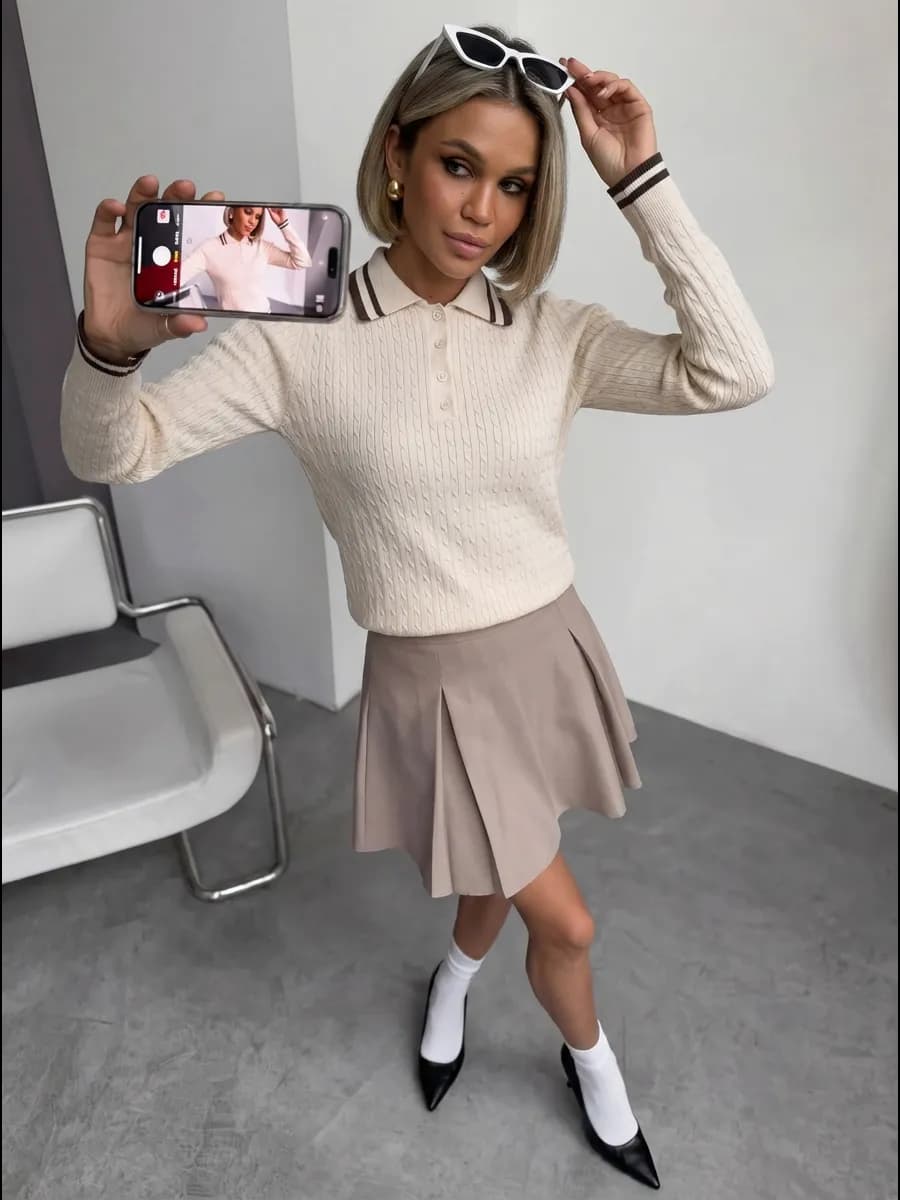 Джемпер поло вязаный