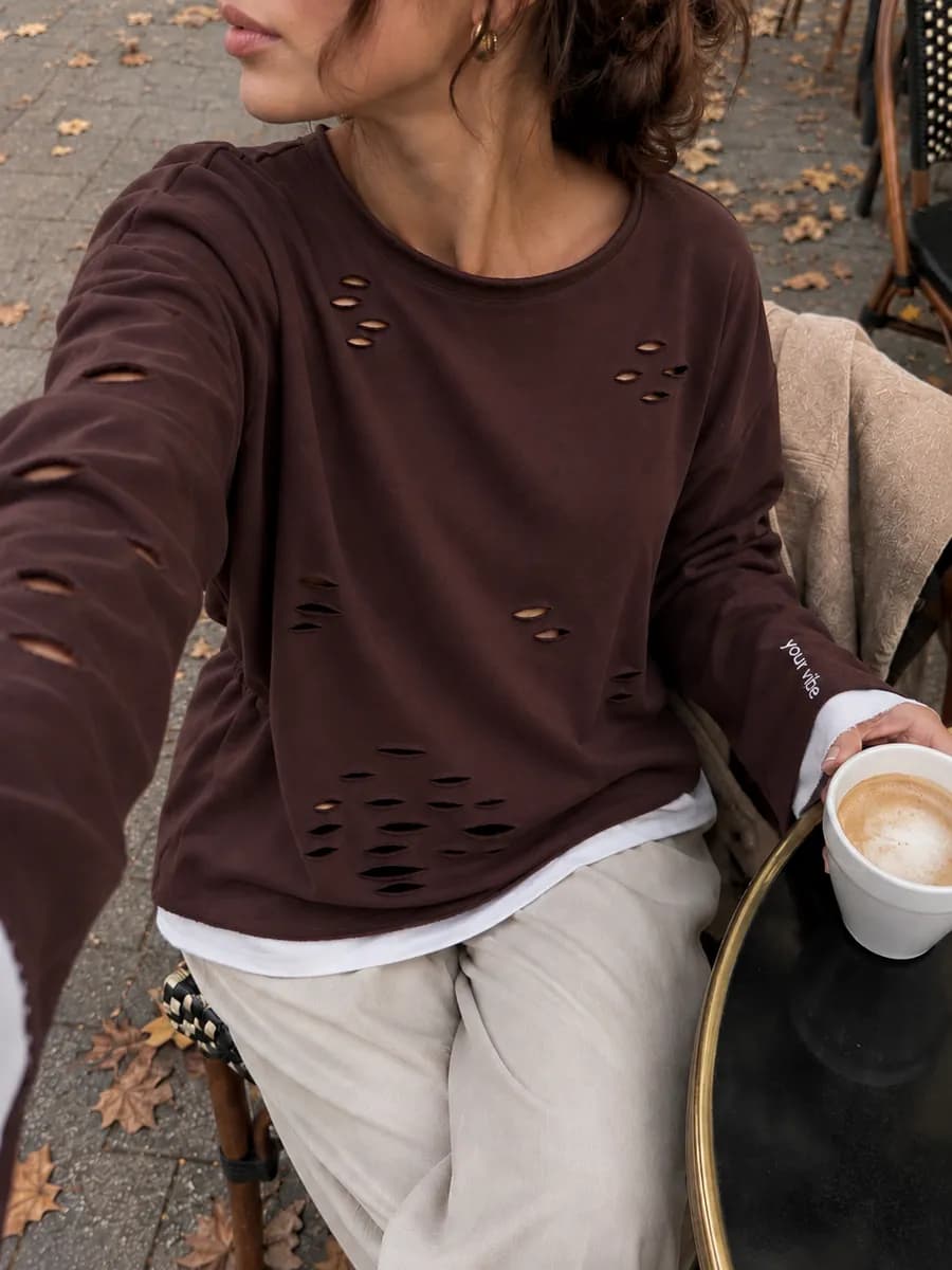 лонгслив хлопок базовый оверсайз трикотажный с дырками