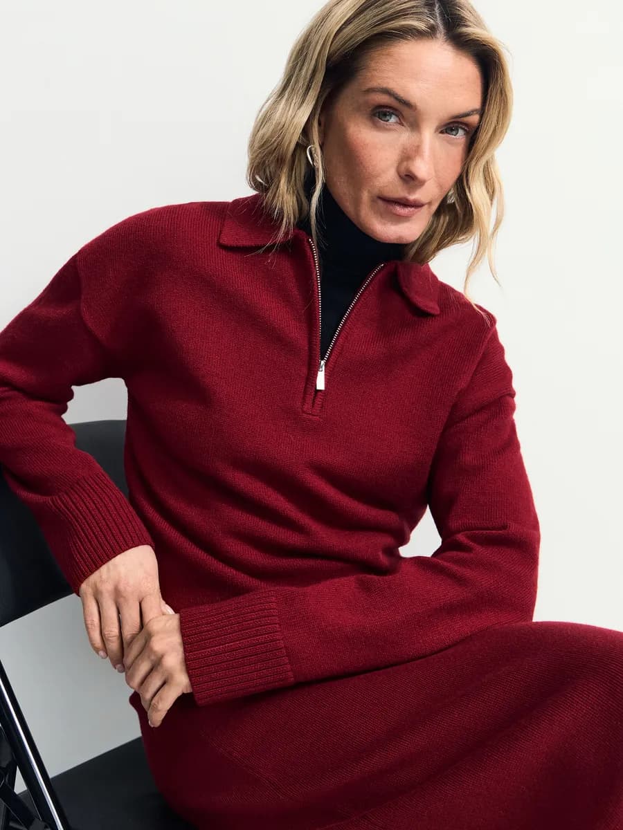 Джемпер поло вязаный теплый с молнией