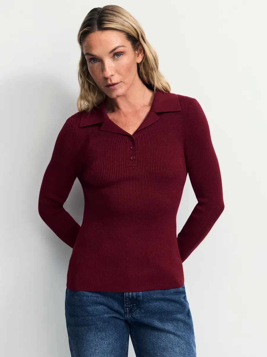 Джемпер поло тонкий вязаный с длинным рукавом