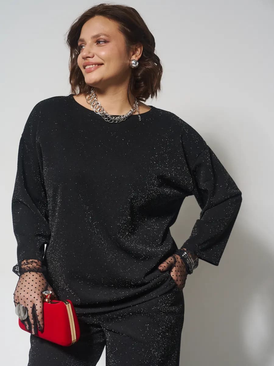 Костюм праздничный с брюками и блузой блестящий