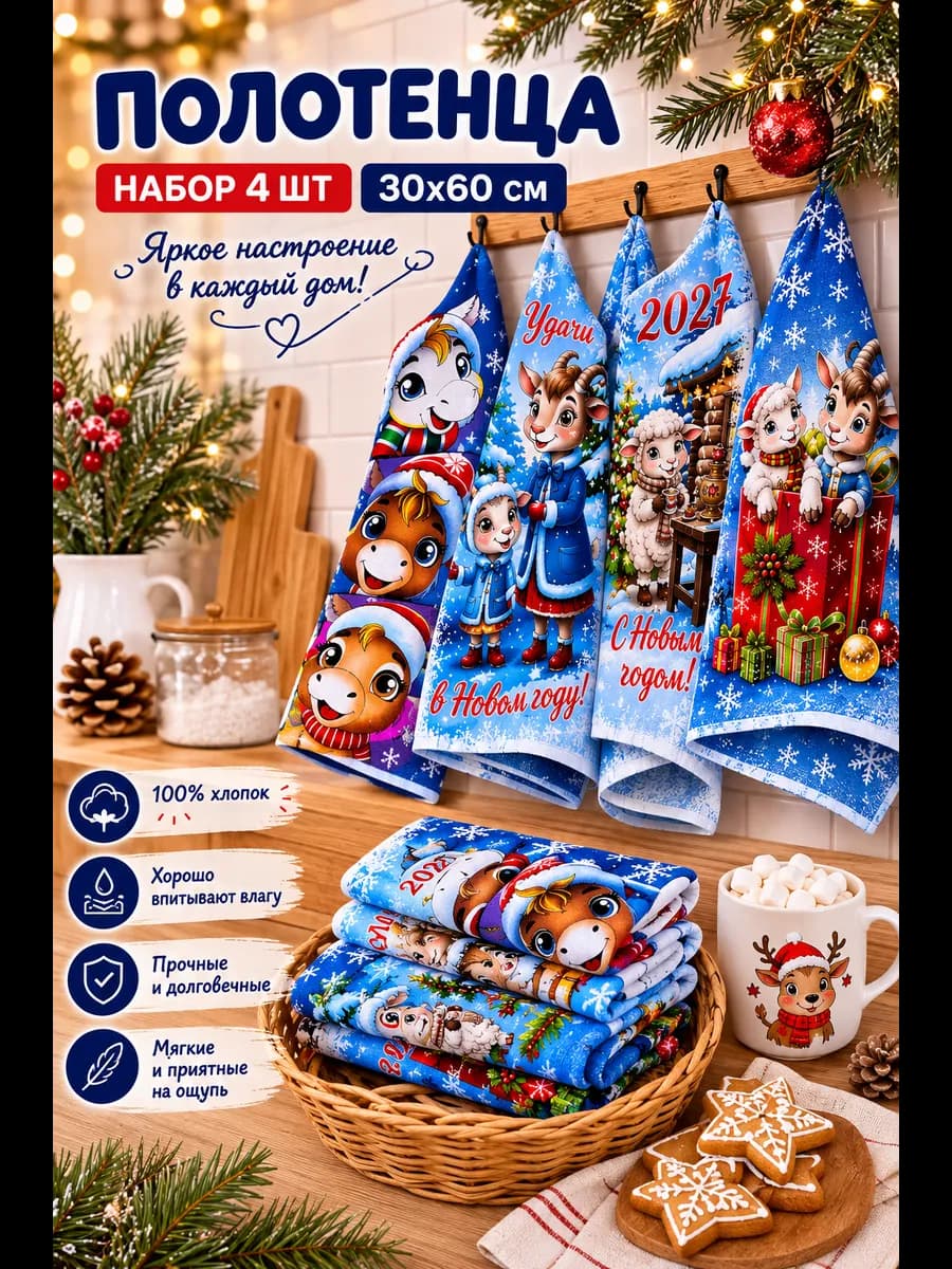 Подарок на новый год 2026 Вафельные полотенца