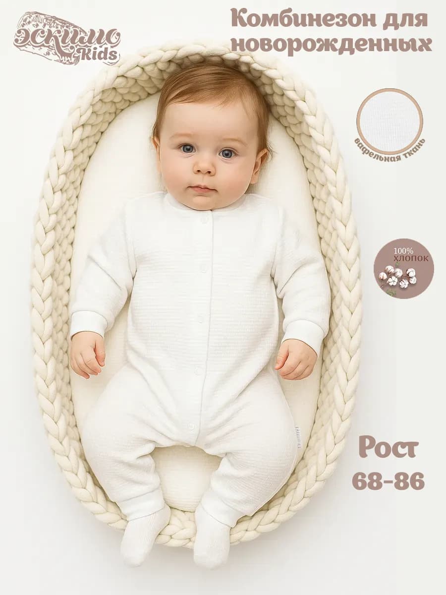 Комбинезон нательный для новорожденных, вафельная ткань