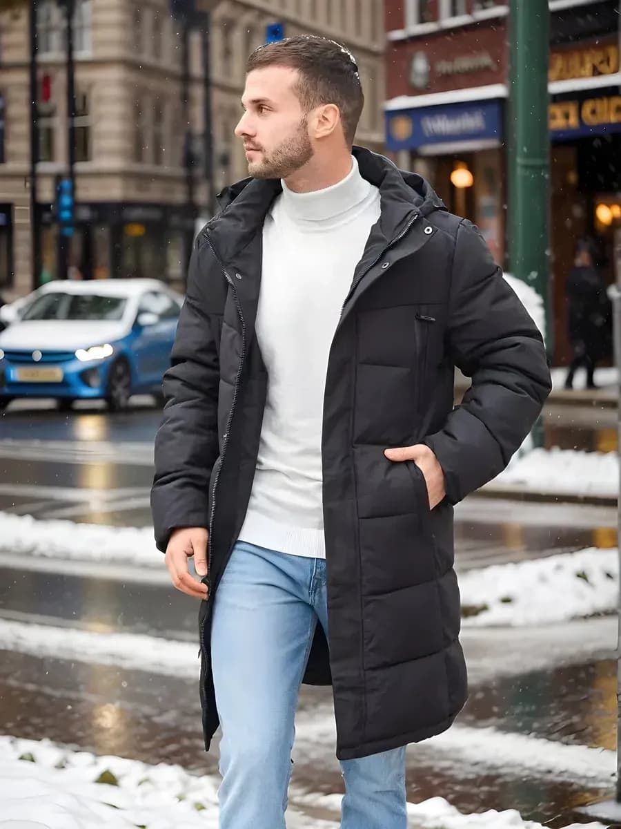 Пуховик зимний с капюшоном удлиненный молодежный - фото 1