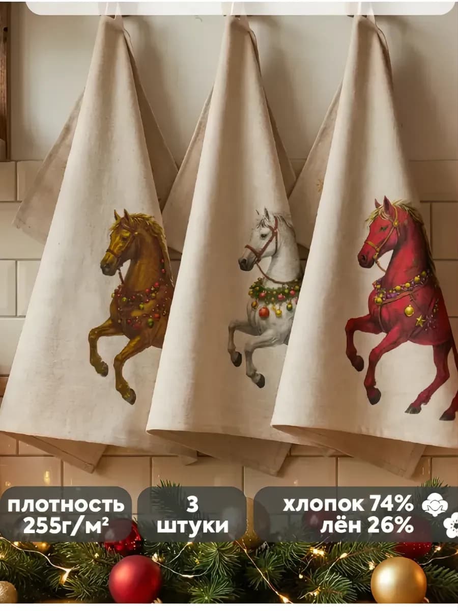 Белорусский лен. Кухонные полотенца. Набор Символ года 2026
