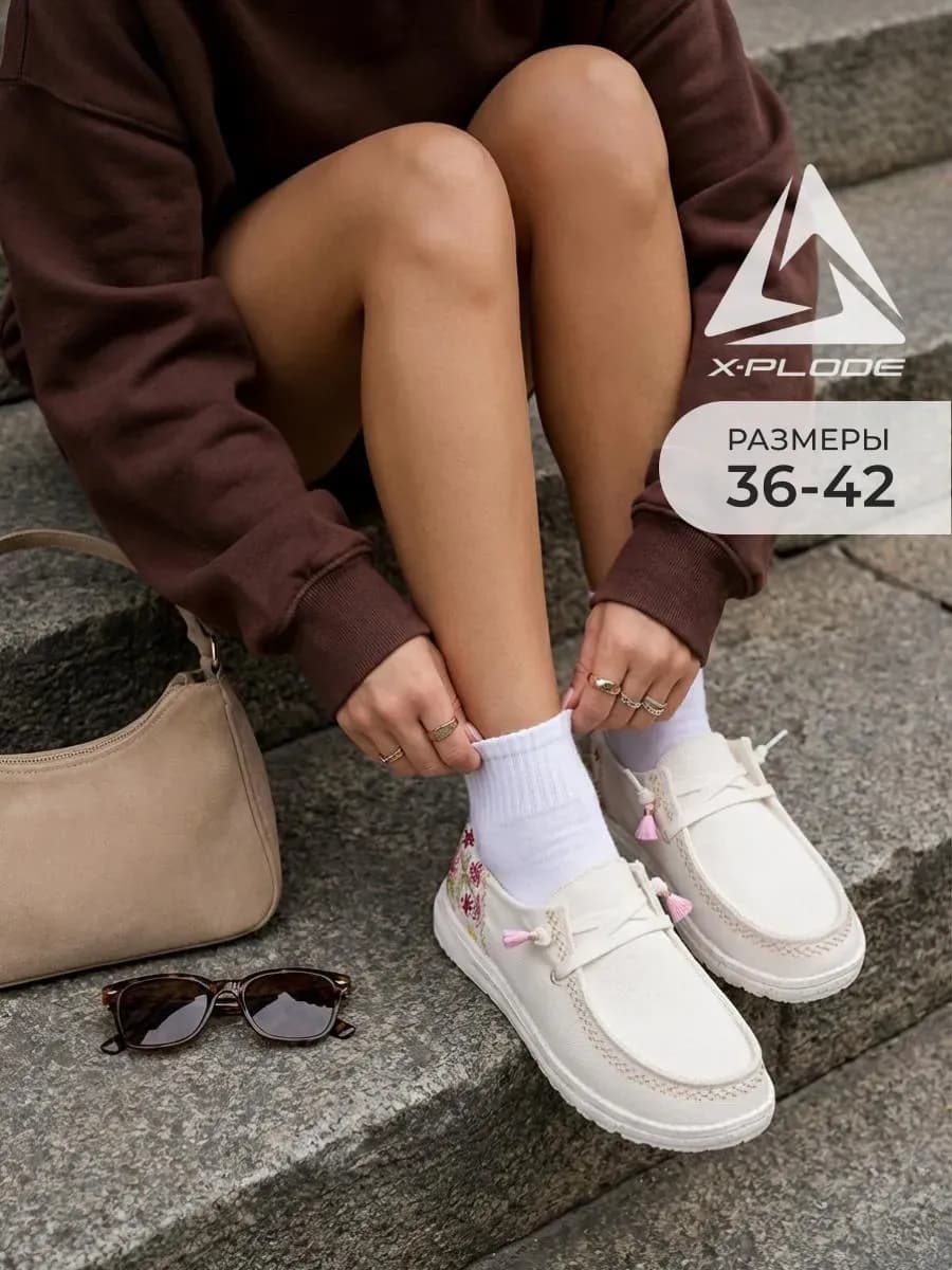 Легкие слипоны текстильные дышащие мокасины - фото 1