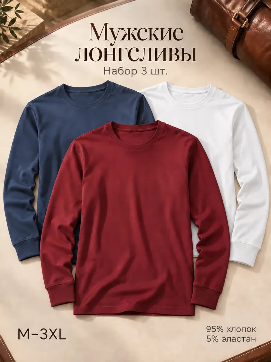 Лонгслив с длинным рукавом мужской хлопок набор 3шт