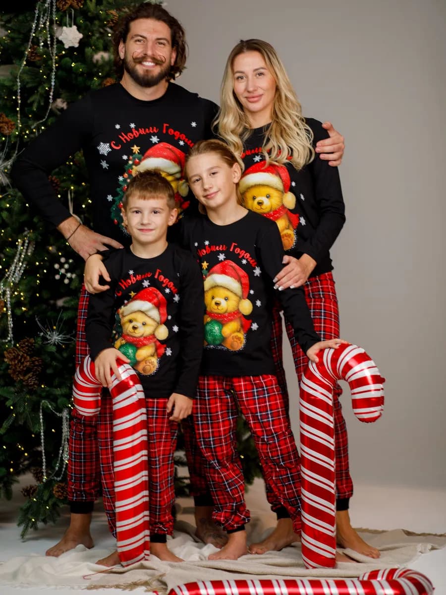 Пижама новогодняя детская и для всей семьи брюки и лонгслив