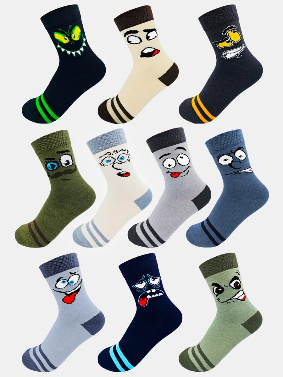 Носки детские для мальчиков с рисунком, набор 10 пар