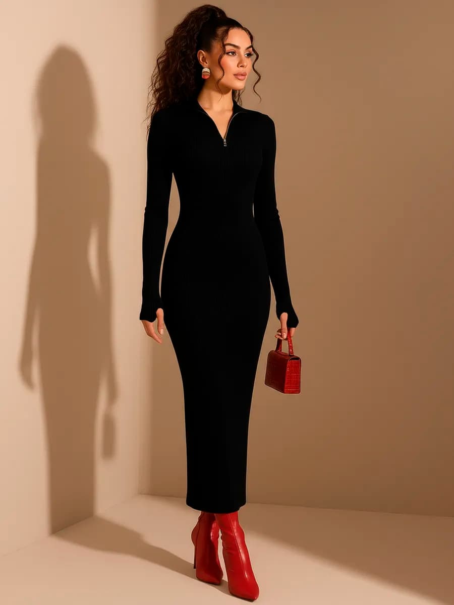 Трикотажное платье лапша новогоднее длинное на молнии