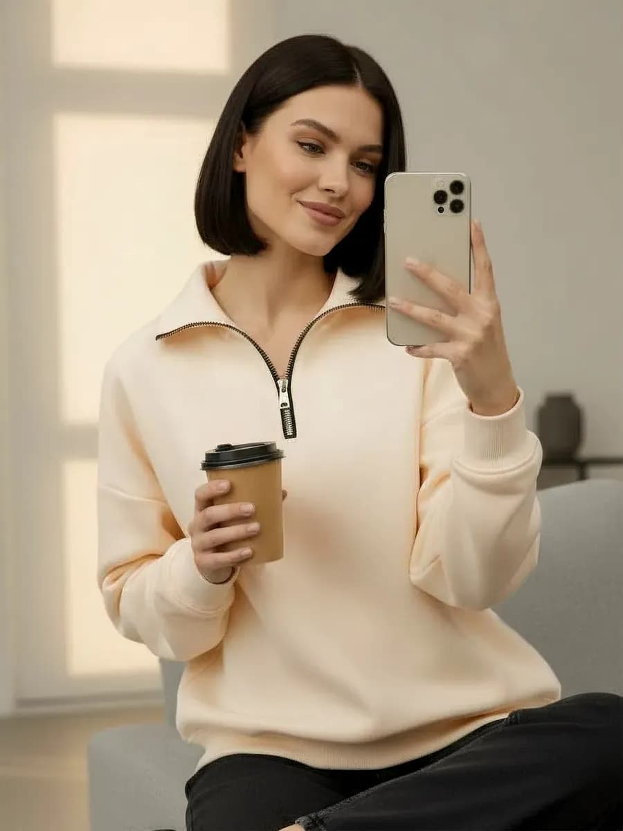 Толстовка полузамок оверсайз на молнии с начесом