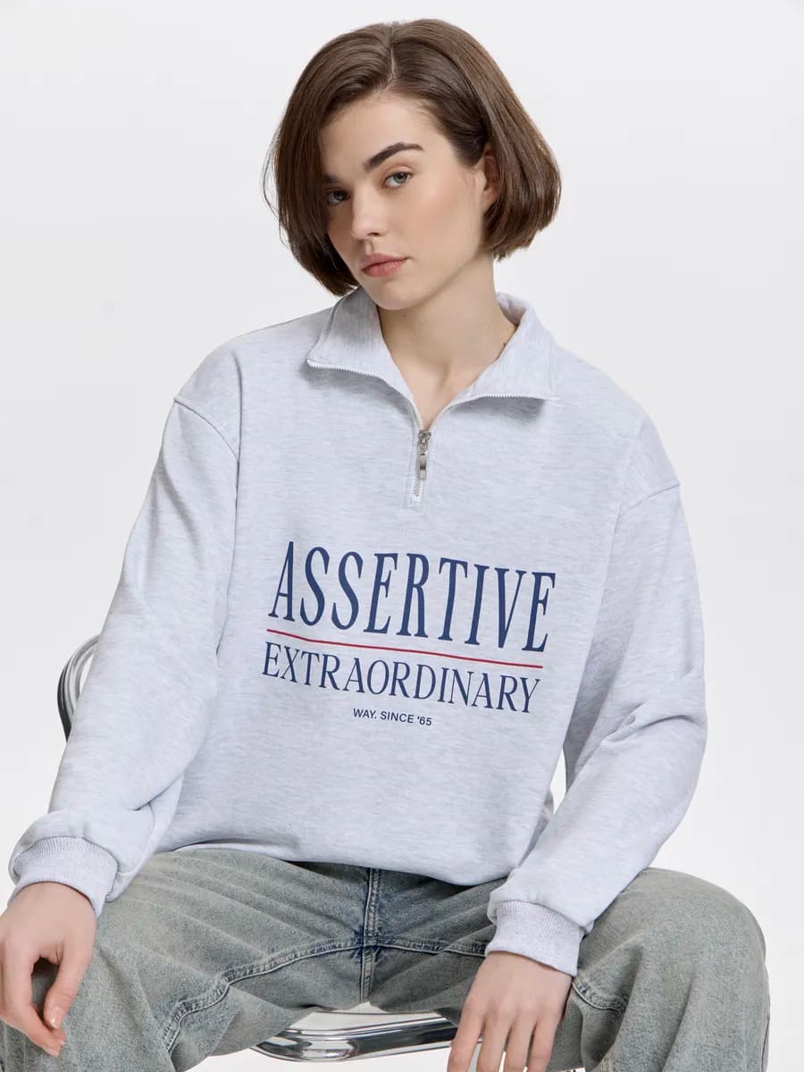 Свитшот оверсайз полузамок с воротником