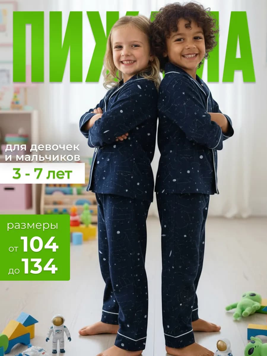 Пижама со штанами и рубашкой трикотажная хлопок теплая