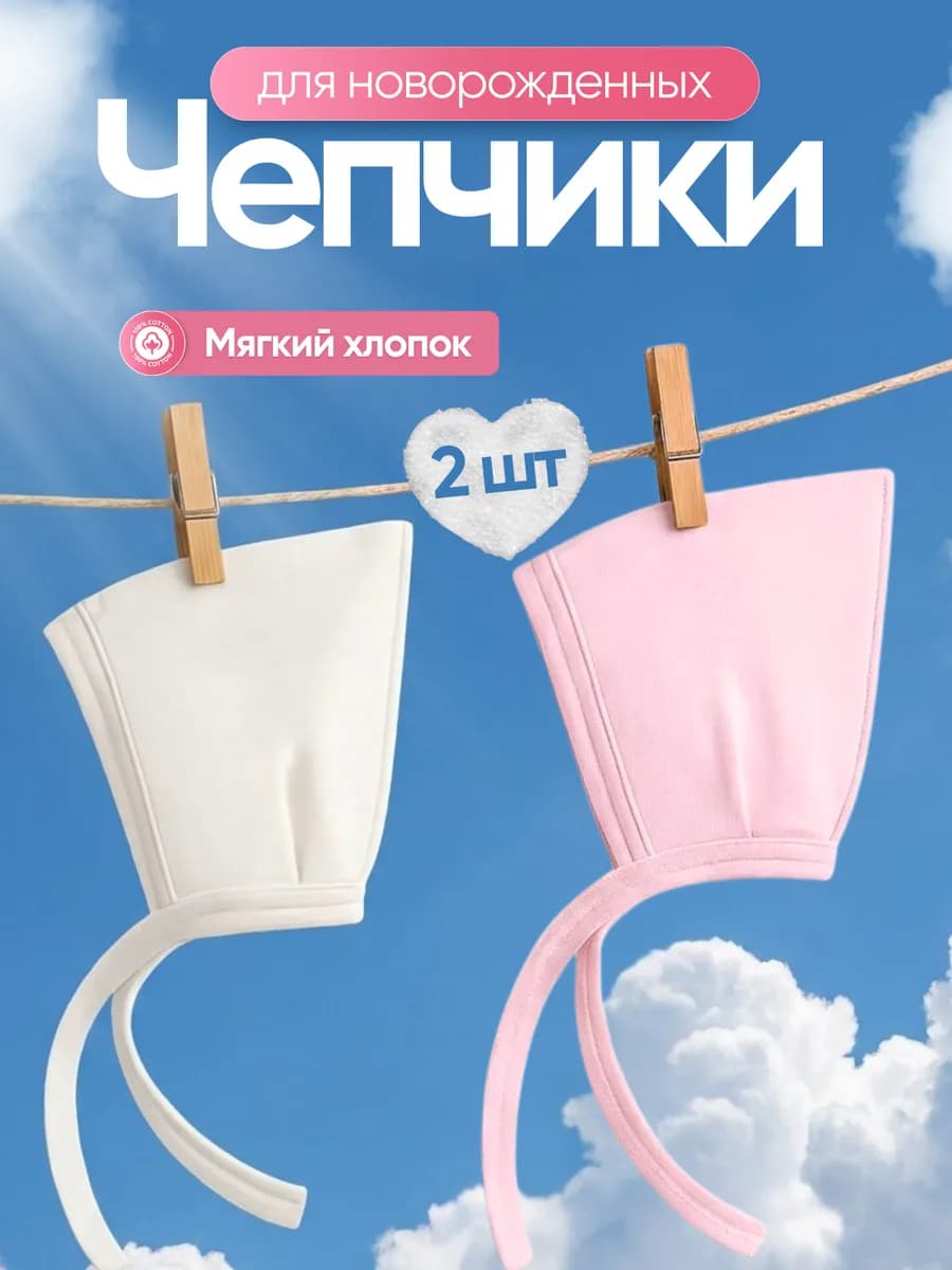 Чепчики для новорожденного малыша на выписку с завязками