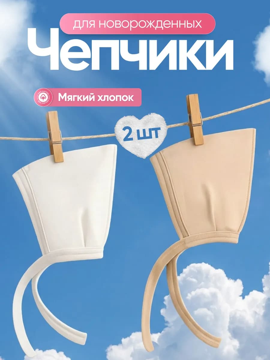 Чепчики для новорожденного малыша на выписку с завязками