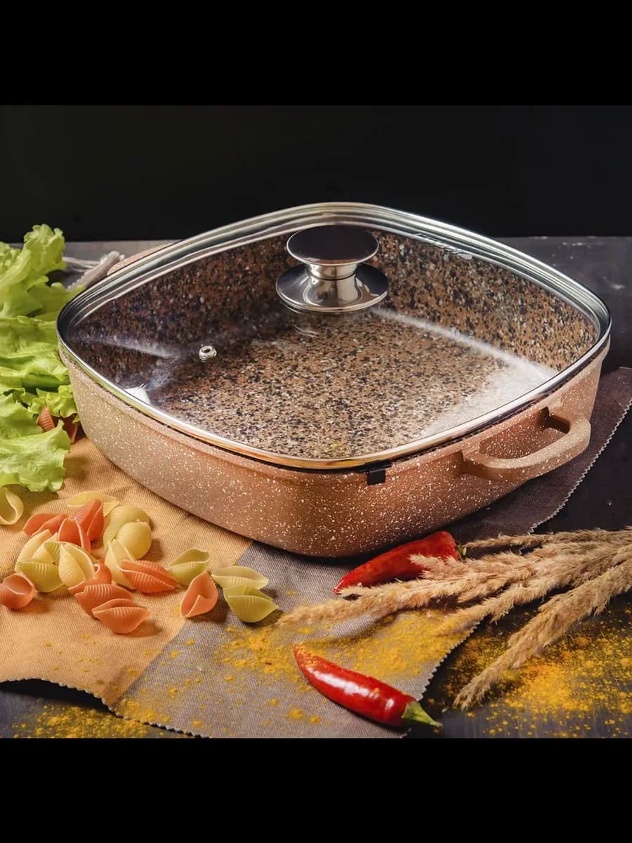 Квадратный сотейник коричневый цвет 28см KL 4059-28